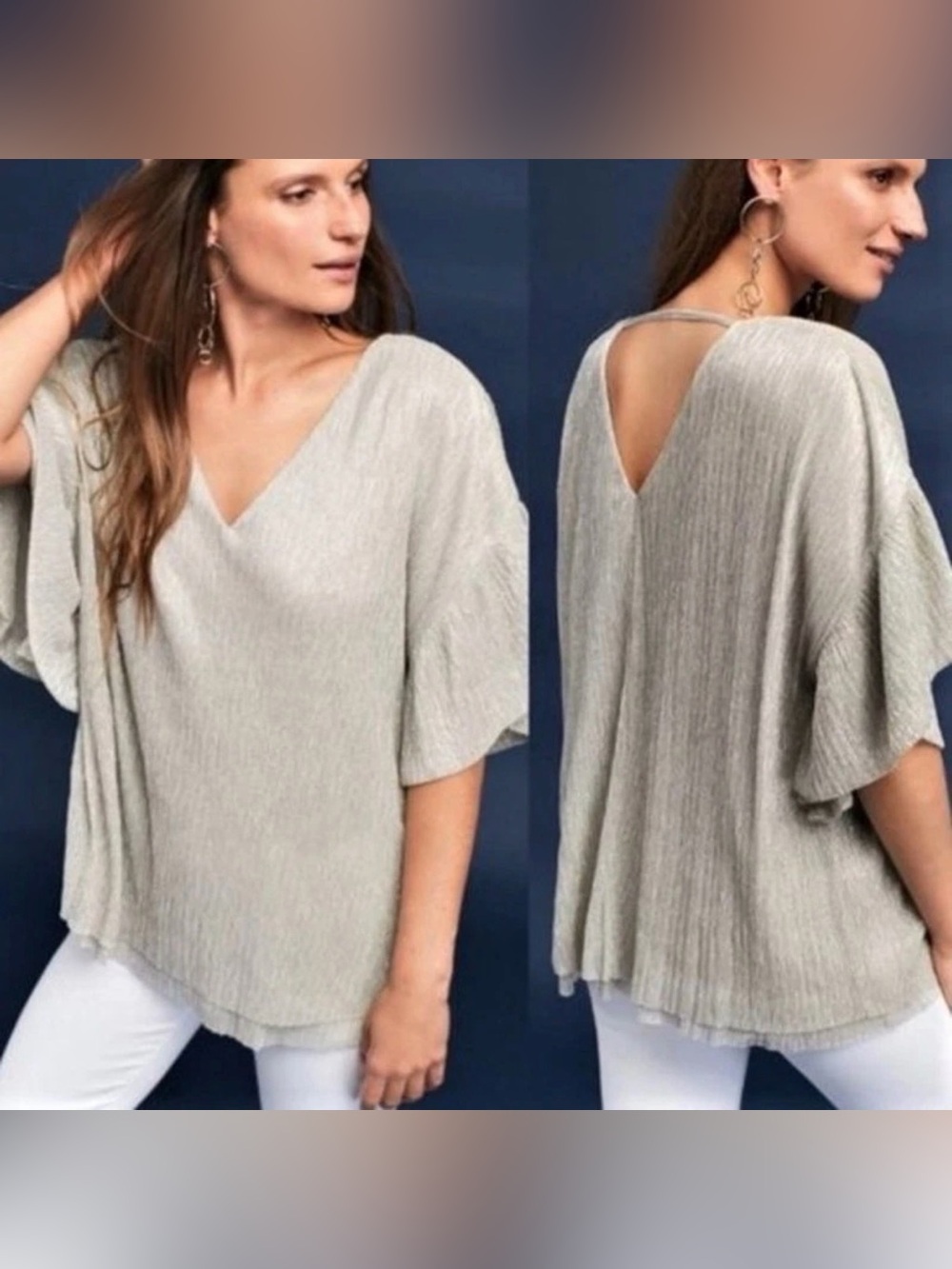 Vanessa Virginia Metallic Silver Flowy Top from Anthropologie